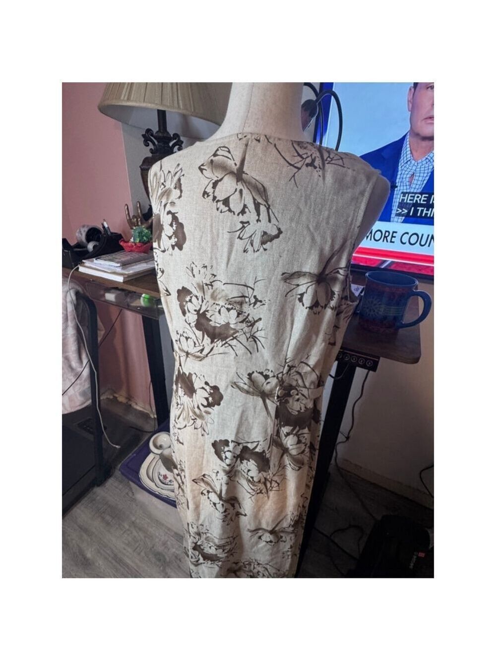 Linen dress brown on brown sz medium sleeveless maxi Vietnam Norton McNaughton - Picture 7 of 14